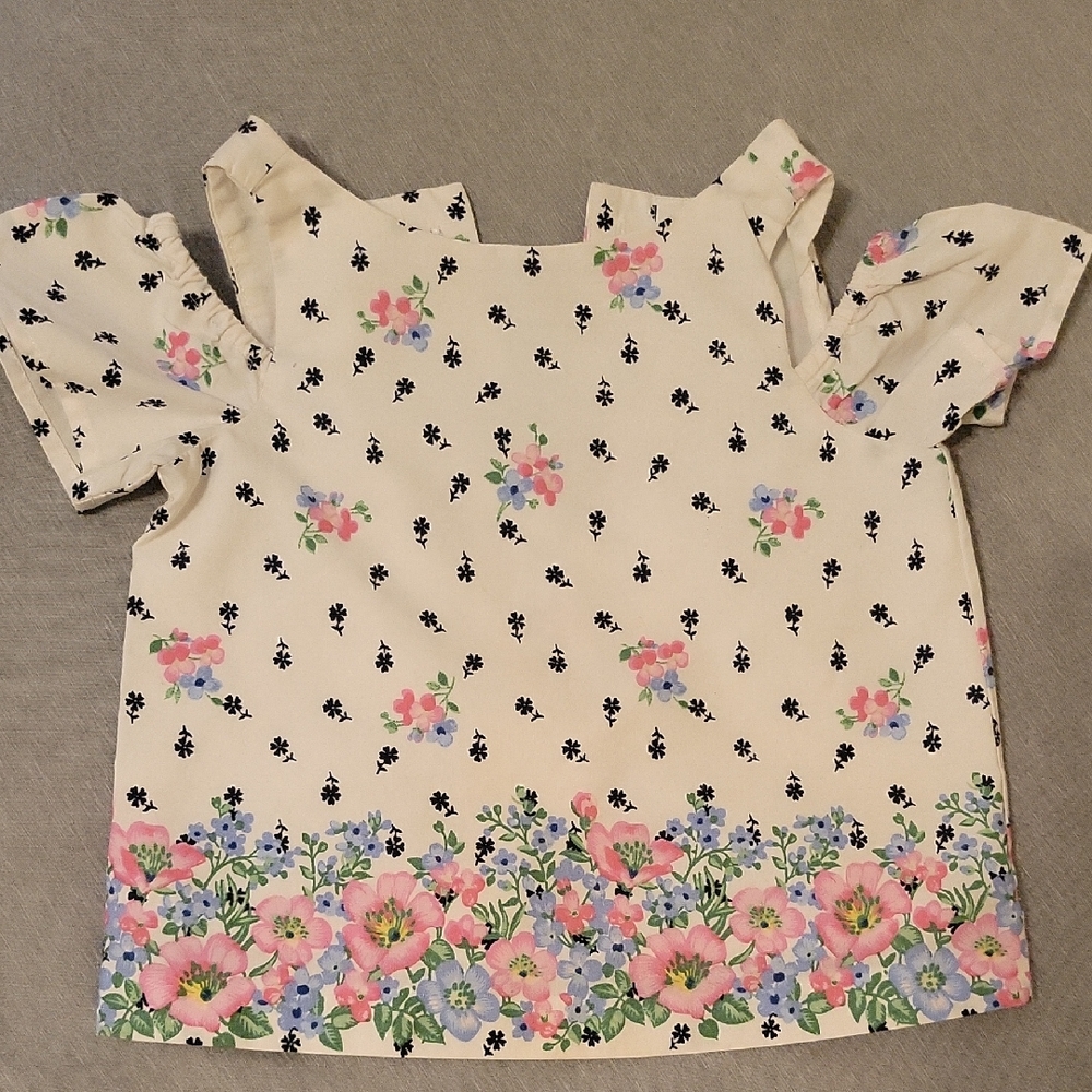 Janie and Jack Floral Blouse - Cream with Pink and Blue Flowers Size 6-12 Months